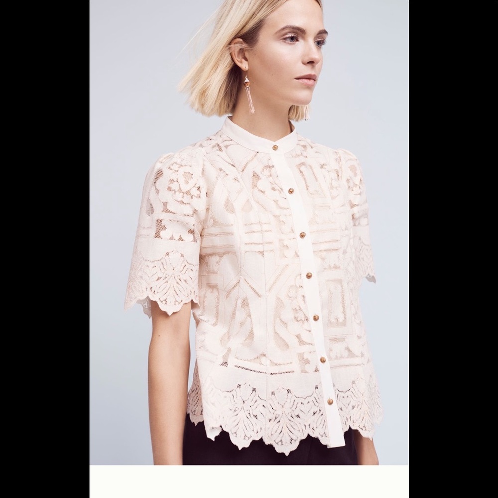 Anthropologie Cream Lace Blouse